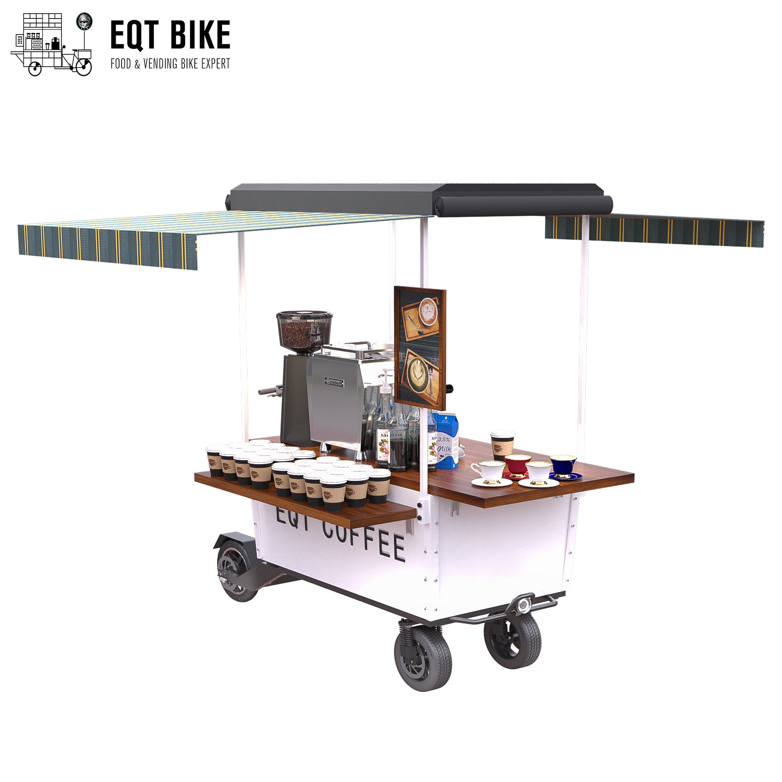 屋外のコーヒー カートを販売する4つの車輪はコーティングの移動式コーヒー バイクを粉にする