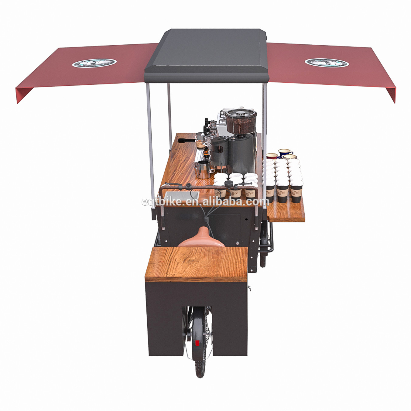 反オイル箱構造の木製の三輪車のコーヒー販売のカート